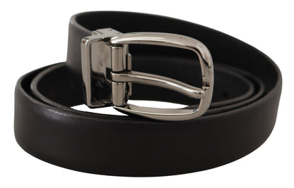 Ceinture Dolce & Gabbana en cuir noir avec boucle ardillon en métal logo chromé