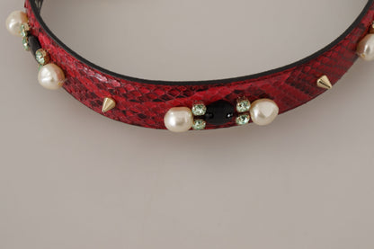 Bandoulière de sac Dolce & Gabbana en cuir exotique rouge et cristaux