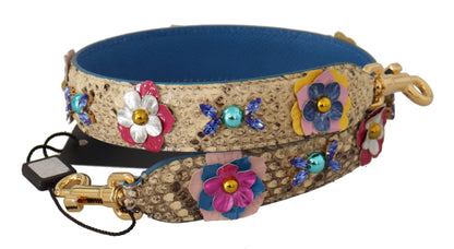 Bandoulière Dolce & Gabbana en Cuir Python Beige Ornée de Fleurs