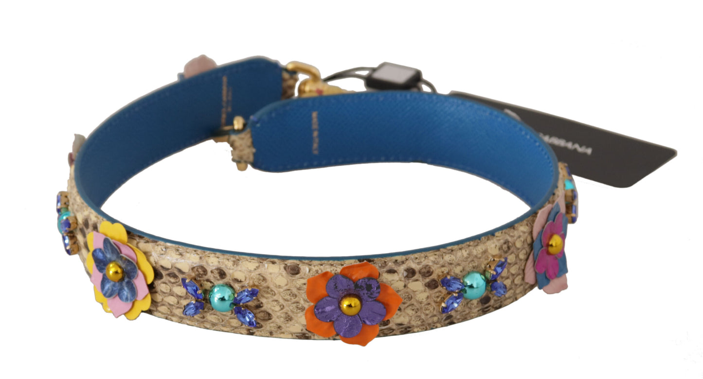 Bandoulière Dolce & Gabbana en Cuir Python Beige Ornée de Fleurs