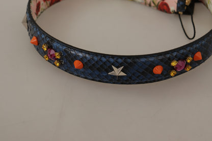 Correa de hombro reversible de cuero exótico azul con cristales de Dolce & Gabbana