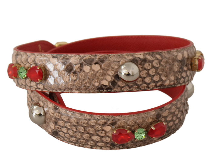 Bandoulière Dolce & Gabbana en Cuir de Python Marron Ornée de Cristaux