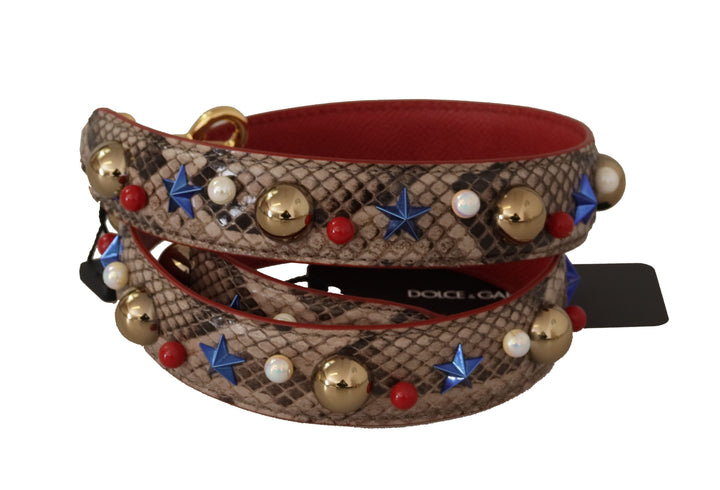 Bandoulière cloutée en cuir de python marron Dolce & Gabbana