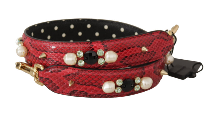 Bandoulière réversible en cuir de python rouge et cristaux Dolce & Gabbana