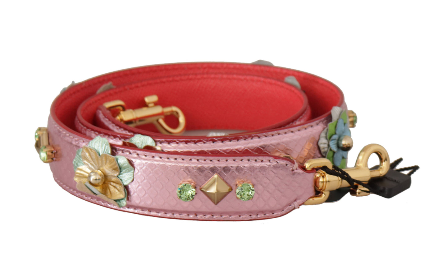 Bandoulière cloutée en cuir rose métallisé Dolce & Gabbana
