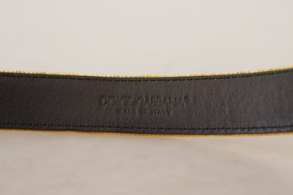 Ceinture Dolce & Gabbana en Velours Moutarde avec Boucle en Métal Gravée du Logo Doré