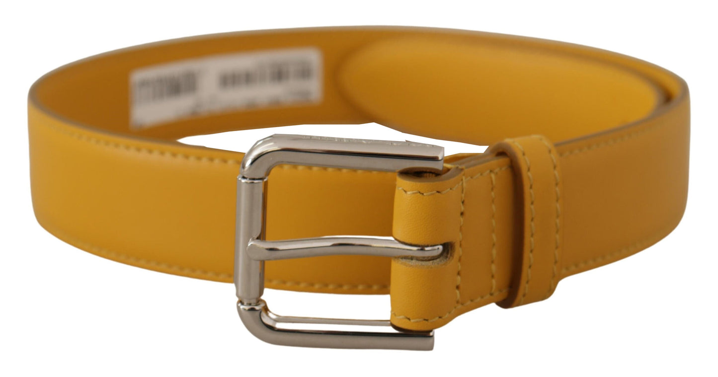 Ceinture Dolce & Gabbana en cuir jaune avec boucle en métal argenté ornée du logo