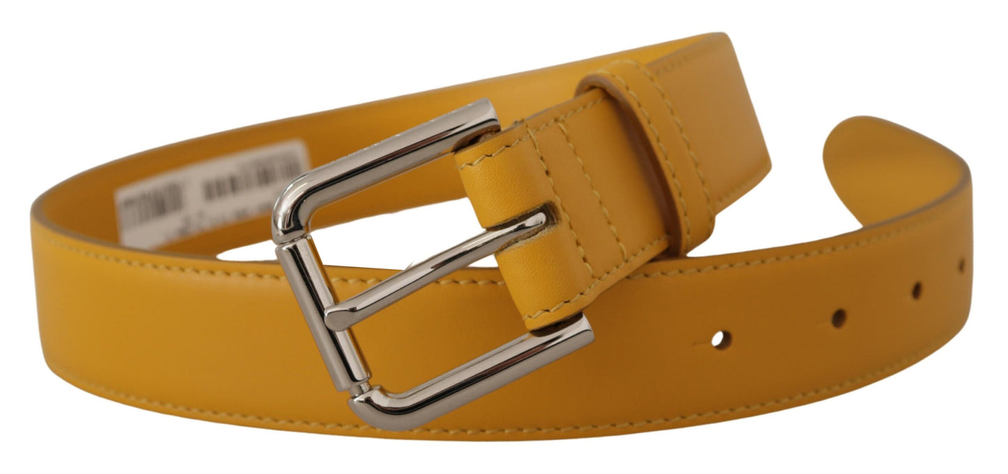 Ceinture Dolce & Gabbana en cuir jaune avec boucle en métal argenté ornée du logo