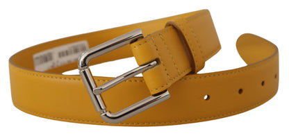 Ceinture Dolce & Gabbana en cuir jaune avec boucle en métal argenté ornée du logo