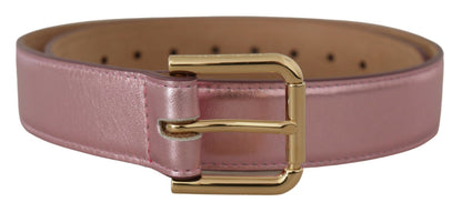Ceinture Dolce & Gabbana en cuir poli rose métallisé avec boucle logo en métal
