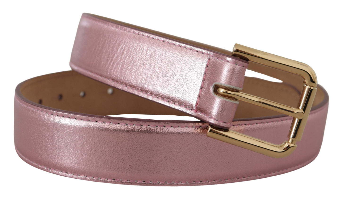 Ceinture Dolce & Gabbana en cuir poli rose métallisé avec boucle logo en métal