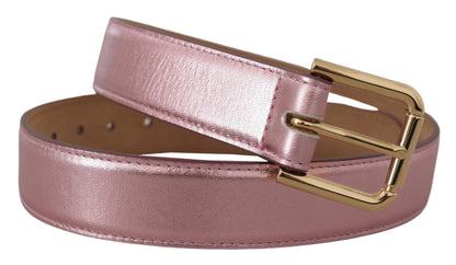 Ceinture Dolce & Gabbana en cuir poli rose métallisé avec boucle logo en métal