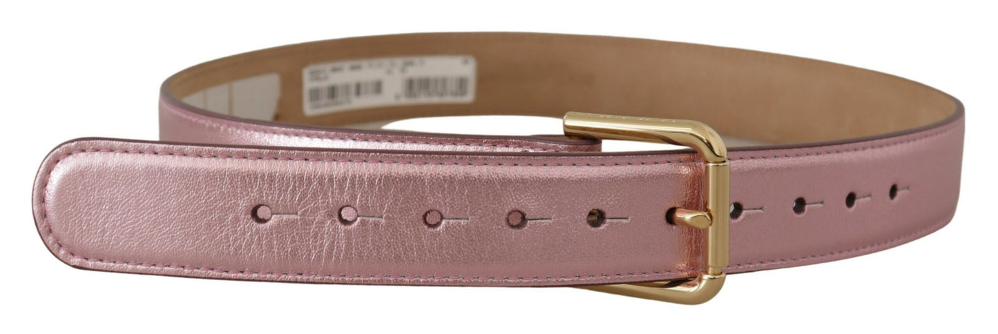 Ceinture Dolce & Gabbana en cuir poli rose métallisé avec boucle logo en métal