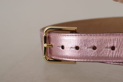 Ceinture Dolce & Gabbana en cuir poli rose métallisé avec boucle logo en métal