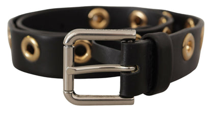 Ceinture Dolce & Gabbana en cuir noir avec œillets et boucle en métal argenté