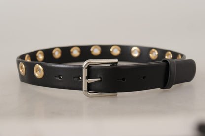 Ceinture Dolce & Gabbana en cuir noir avec œillets et boucle en métal argenté