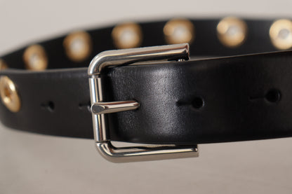 Ceinture Dolce & Gabbana en cuir noir avec œillets et boucle en métal argenté