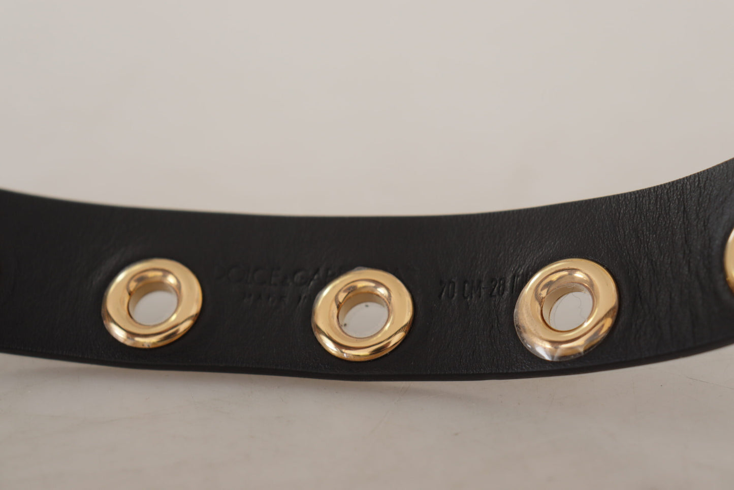 Ceinture Dolce & Gabbana en cuir noir avec œillets et boucle en métal argenté
