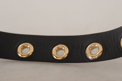 Ceinture Dolce & Gabbana en cuir noir avec œillets et boucle en métal argenté