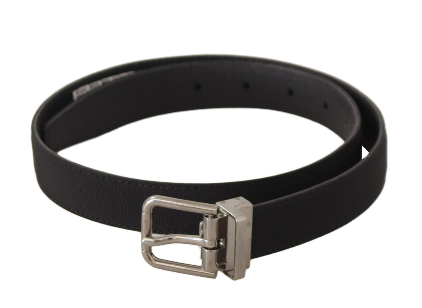 Ceinture Dolce & Gabbana en toile noire et cuir, boucle en métal argenté