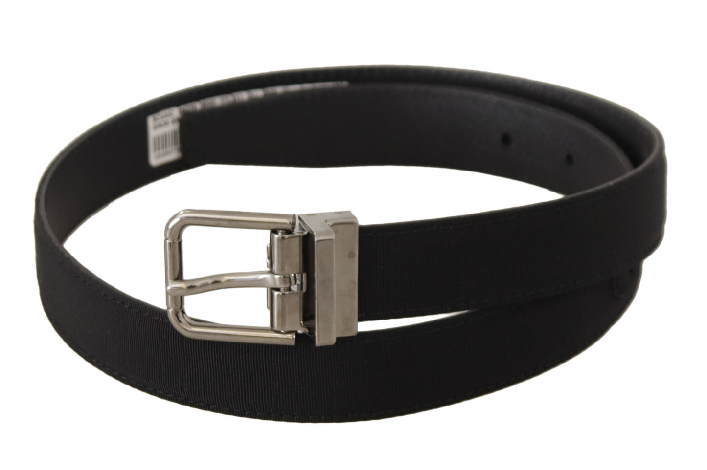Ceinture Dolce & Gabbana en toile noire et cuir, boucle en métal argenté