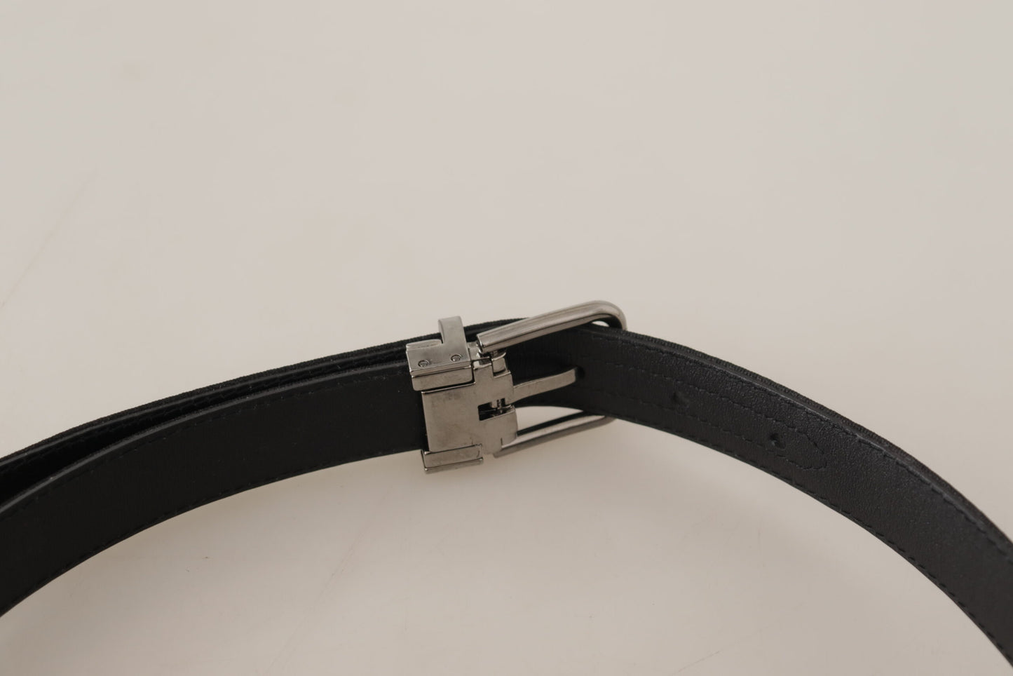 Ceinture Dolce & Gabbana en toile noire et cuir, boucle en métal argenté