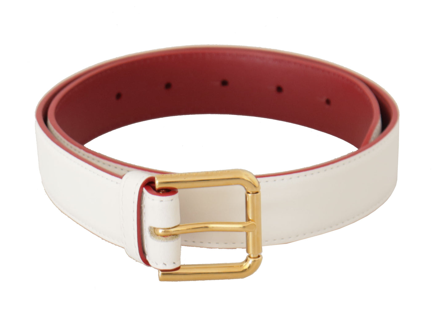 Ceinture Dolce & Gabbana en cuir de veau blanc avec boucle en métal doré bicolore