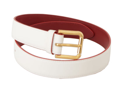 Ceinture Dolce & Gabbana en cuir de veau blanc avec boucle en métal doré bicolore