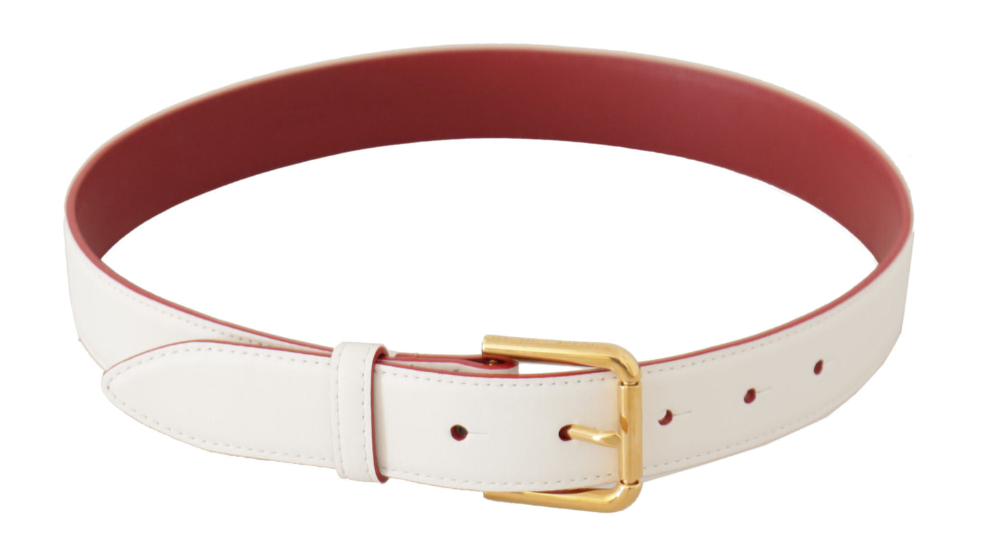 Ceinture Dolce & Gabbana en cuir de veau blanc avec boucle en métal doré bicolore