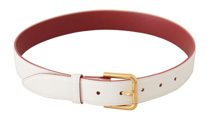 Ceinture Dolce & Gabbana en cuir de veau blanc avec boucle en métal doré bicolore