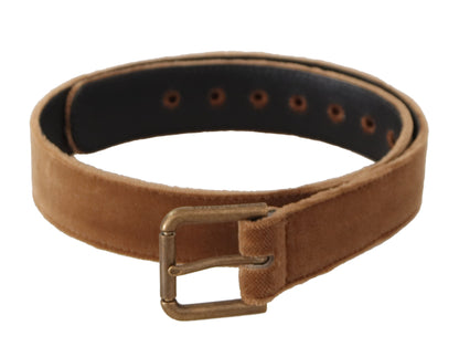 Ceinture Dolce & Gabbana en Velours Marron avec Boucle en Métal Logo Vintage Bronze