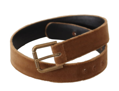 Ceinture Dolce & Gabbana en Velours Marron avec Boucle en Métal Logo Vintage Bronze