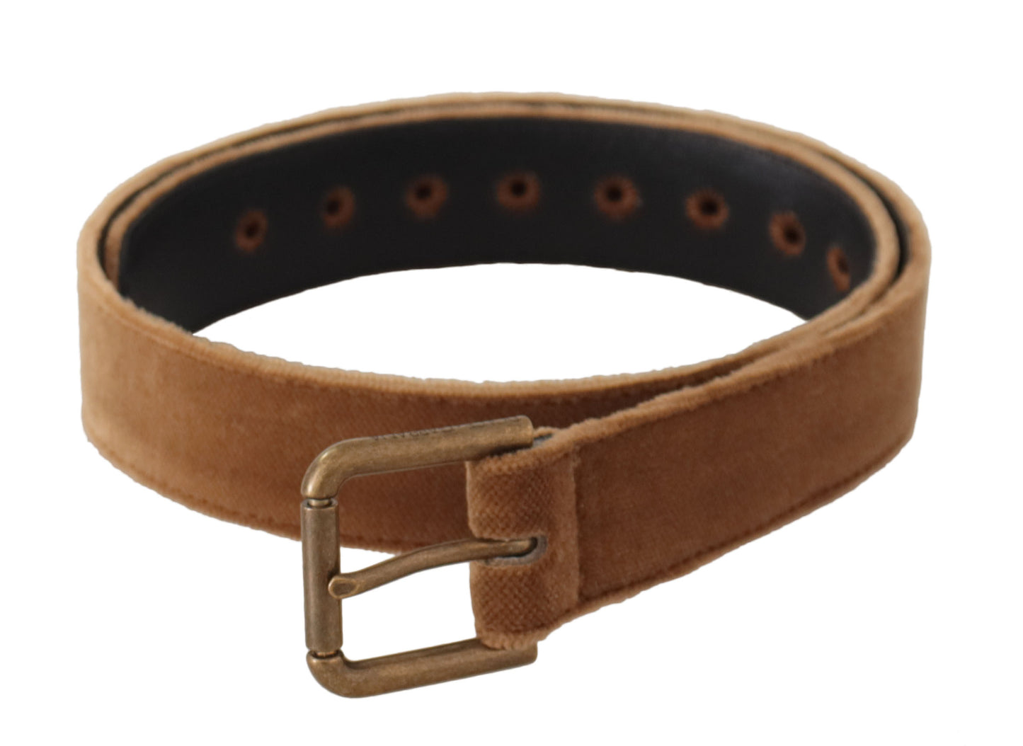 Ceinture Dolce & Gabbana en Velours Marron avec Boucle en Métal Logo Vintage Bronze