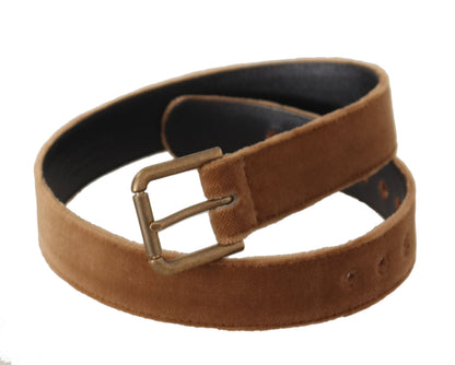 Ceinture Dolce & Gabbana en Velours Marron avec Boucle en Métal Logo Vintage Bronze