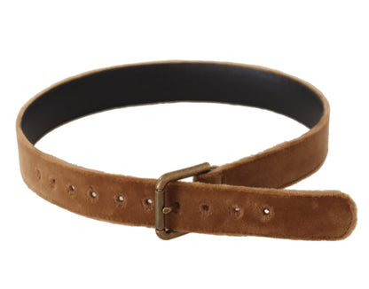 Ceinture Dolce & Gabbana en Velours Marron avec Boucle en Métal Logo Vintage Bronze