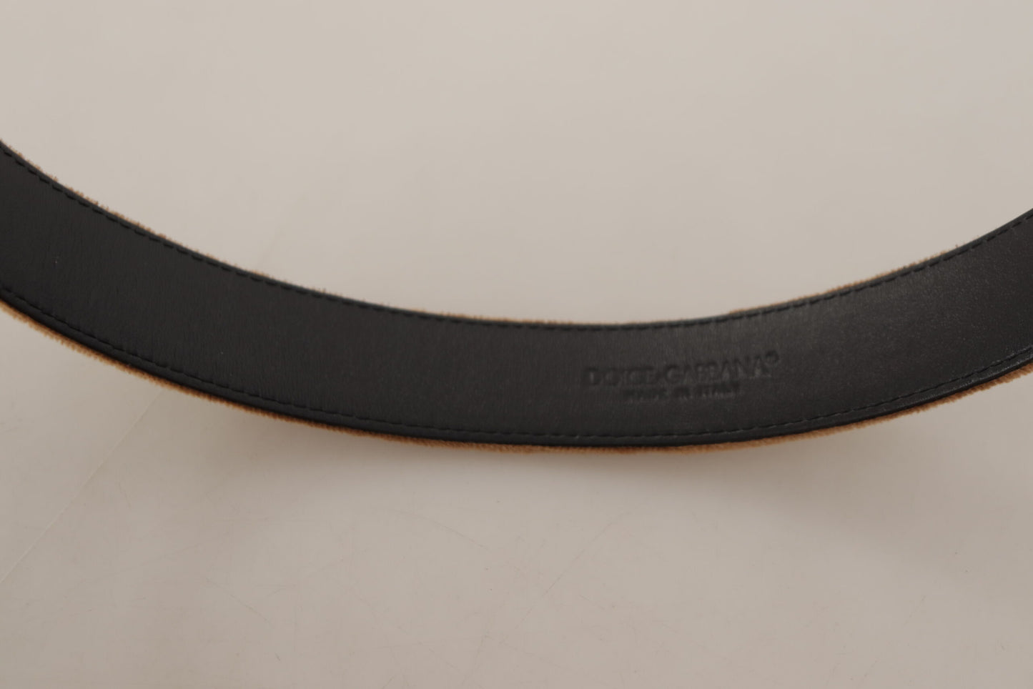 Ceinture Dolce & Gabbana en Velours Marron avec Boucle en Métal Logo Vintage Bronze