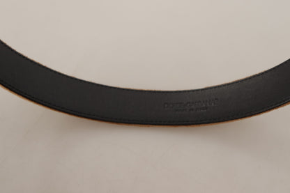 Ceinture Dolce & Gabbana en Velours Marron avec Boucle en Métal Logo Vintage Bronze