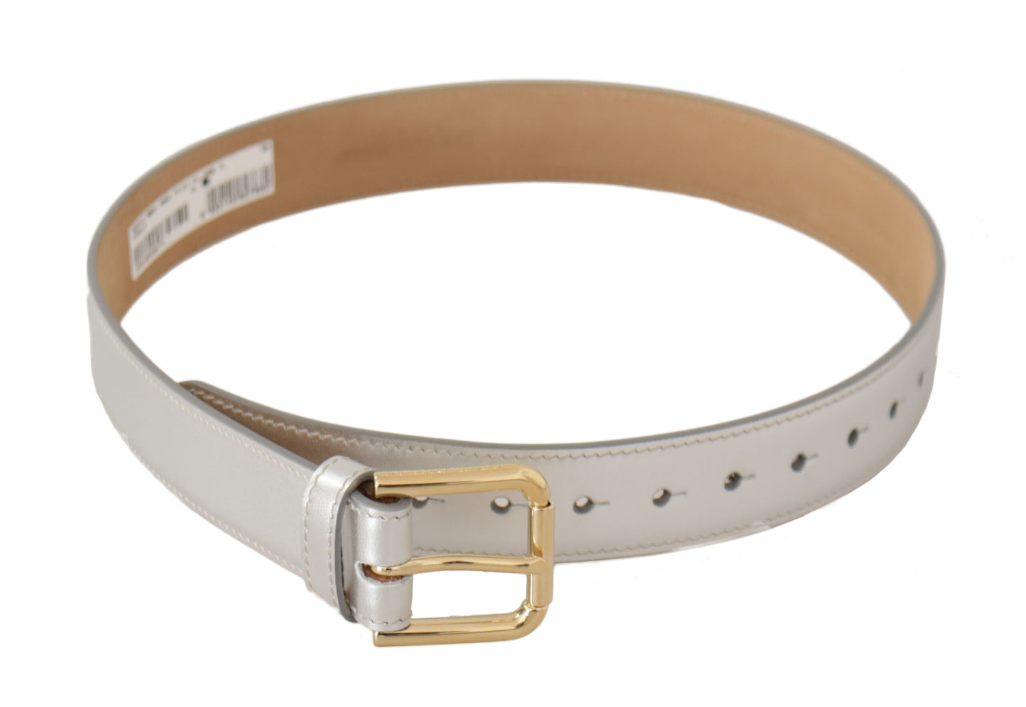 Ceinture Dolce & Gabbana en cuir argenté avec boucle en métal doré ornée du logo
