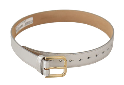 Ceinture Dolce & Gabbana en cuir argenté avec boucle en métal doré ornée du logo
