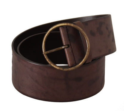Ceinture Dolce & Gabbana en Cuir Marron Foncé, Large, avec Boucle Ronde Logo