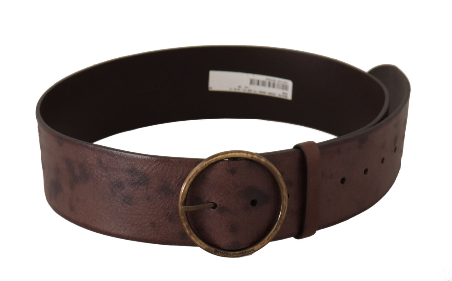 Ceinture Dolce & Gabbana en Cuir Marron Foncé, Large, avec Boucle Ronde Logo