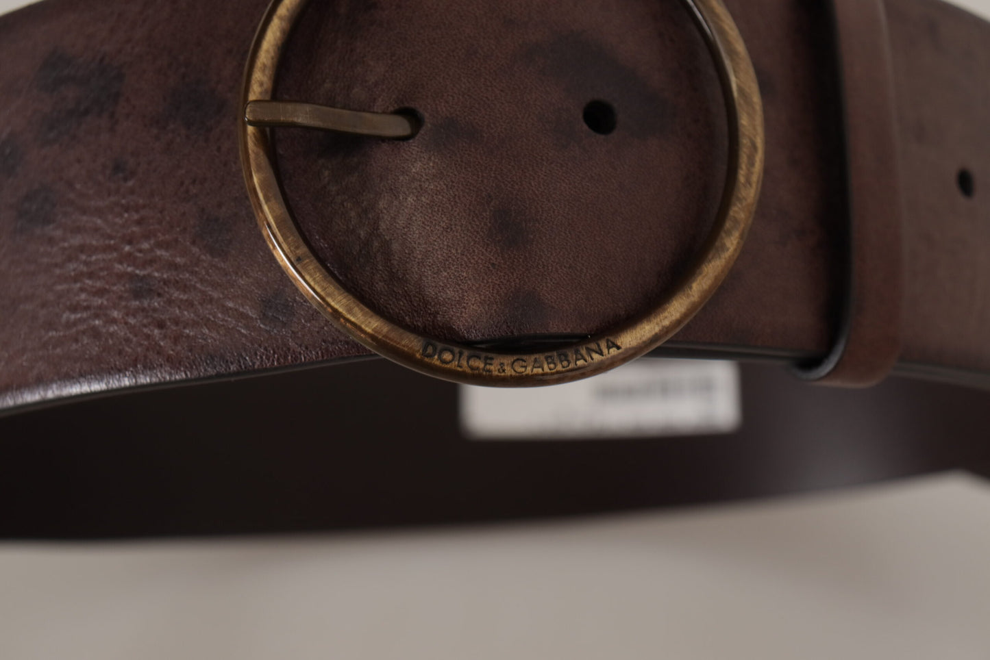 Ceinture Dolce & Gabbana en Cuir Marron Foncé, Large, avec Boucle Ronde Logo