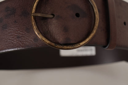 Ceinture Dolce & Gabbana en Cuir Marron Foncé, Large, avec Boucle Ronde Logo
