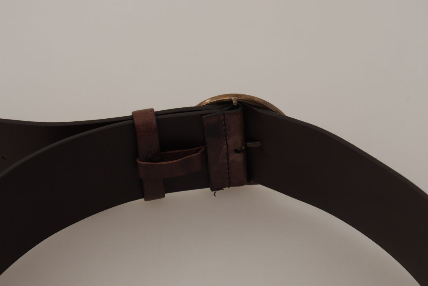 Ceinture Dolce & Gabbana en Cuir Marron Foncé, Large, avec Boucle Ronde Logo
