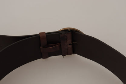Ceinture Dolce & Gabbana en Cuir Marron Foncé, Large, avec Boucle Ronde Logo