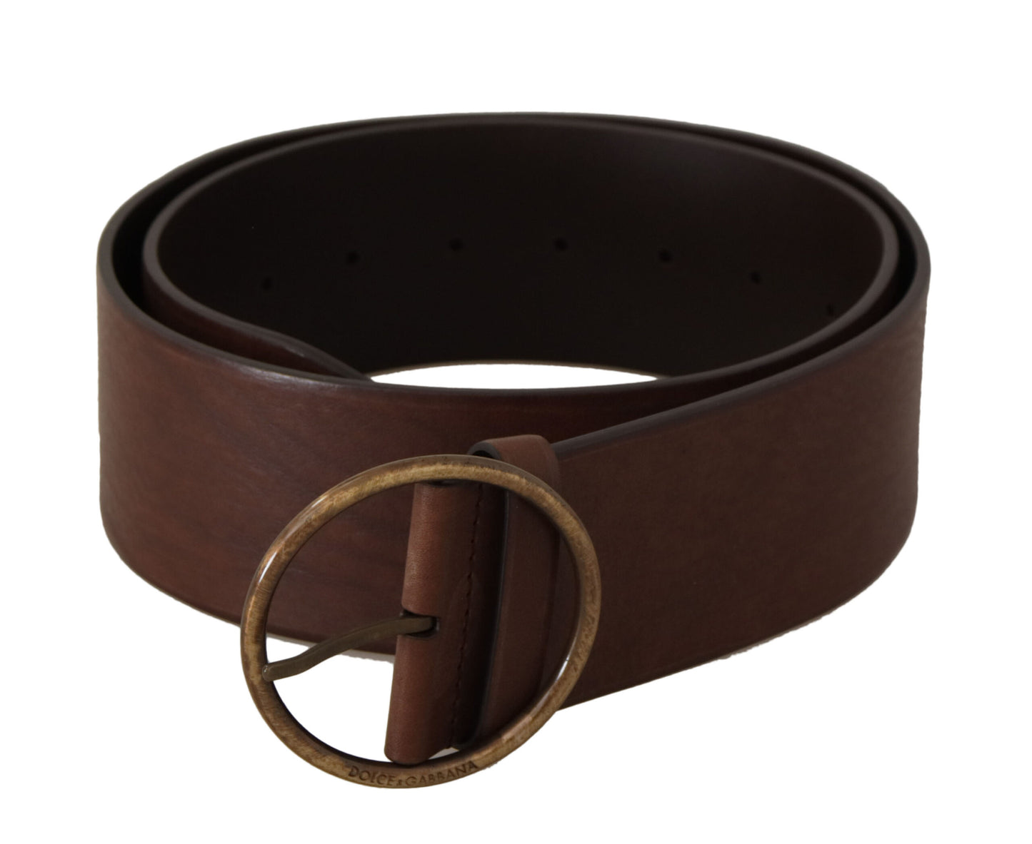 Ceinture Dolce & Gabbana en cuir marron avec boucle ronde en métal siglée et taille large