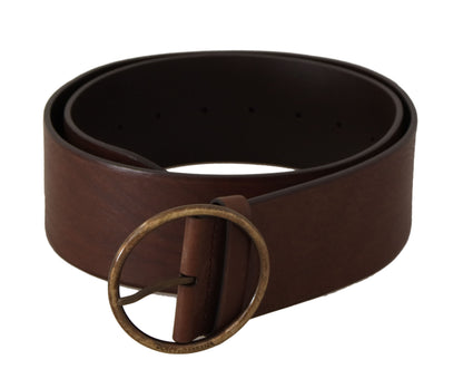 Ceinture Dolce & Gabbana en cuir marron avec boucle ronde en métal siglée et taille large