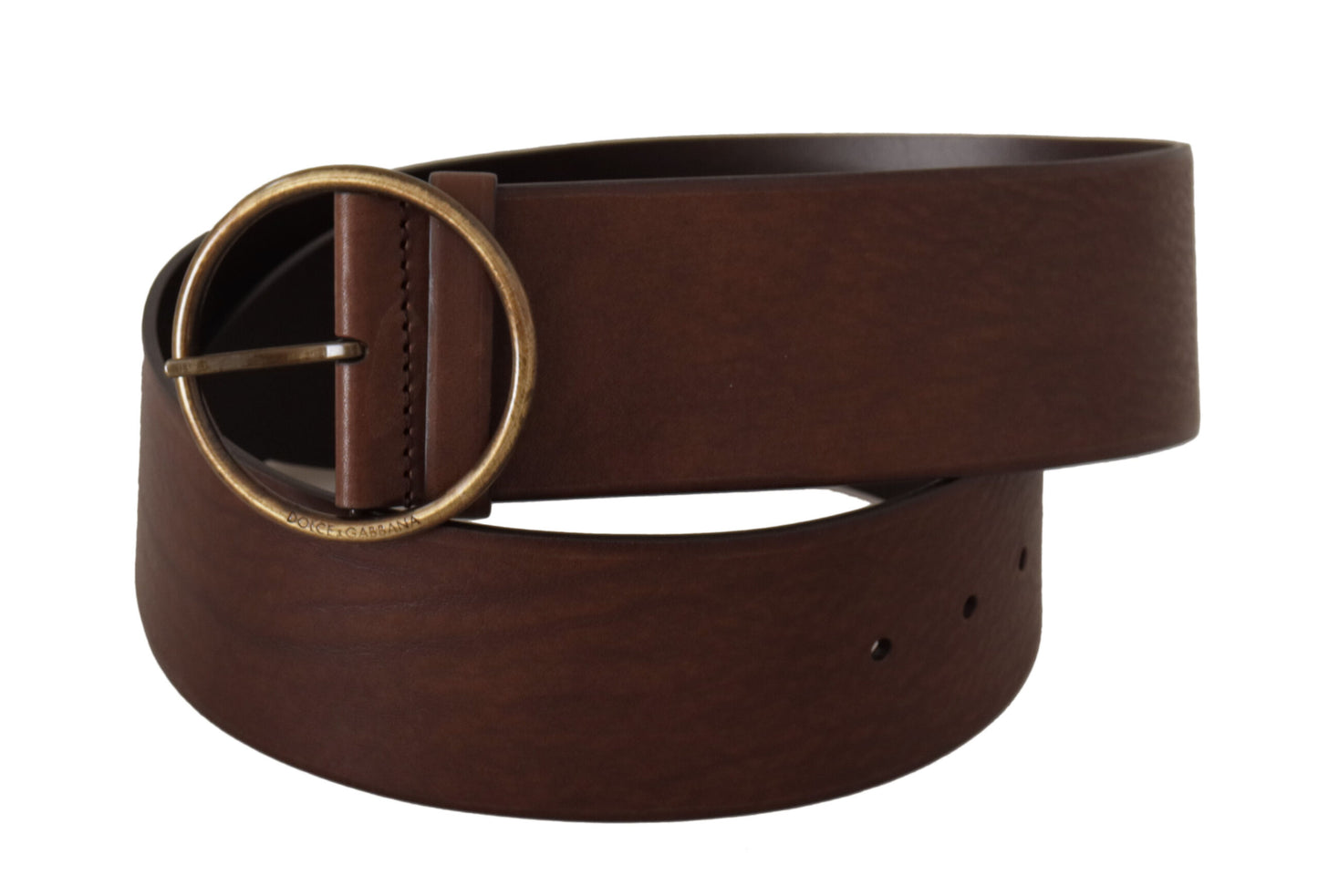 Ceinture Dolce & Gabbana en cuir marron avec boucle ronde en métal siglée et taille large