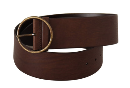 Ceinture Dolce & Gabbana en cuir marron avec boucle ronde en métal siglée et taille large