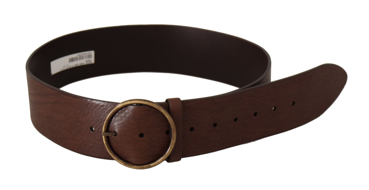 Ceinture Dolce & Gabbana en cuir marron avec boucle ronde en métal siglée et taille large